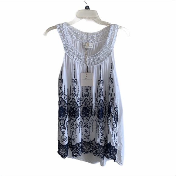 Belle France Tops - NWT Belle France White & Blue Lace Sleeveless Tank